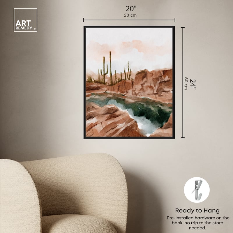 Art Remedy Hot Springs In June Framed Landscape 1 Piece Canvas Wall Art Watercolor Style