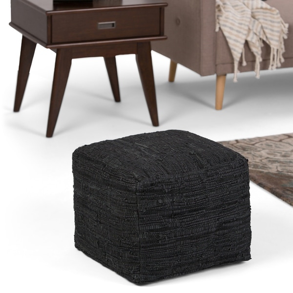WYNDENHALL Garcia Boho Square Pouf in Woven Genuine Leather