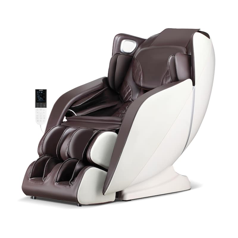 Costway Full Body Massage Chair with Voice Control Heat Foot Roller - Brown
