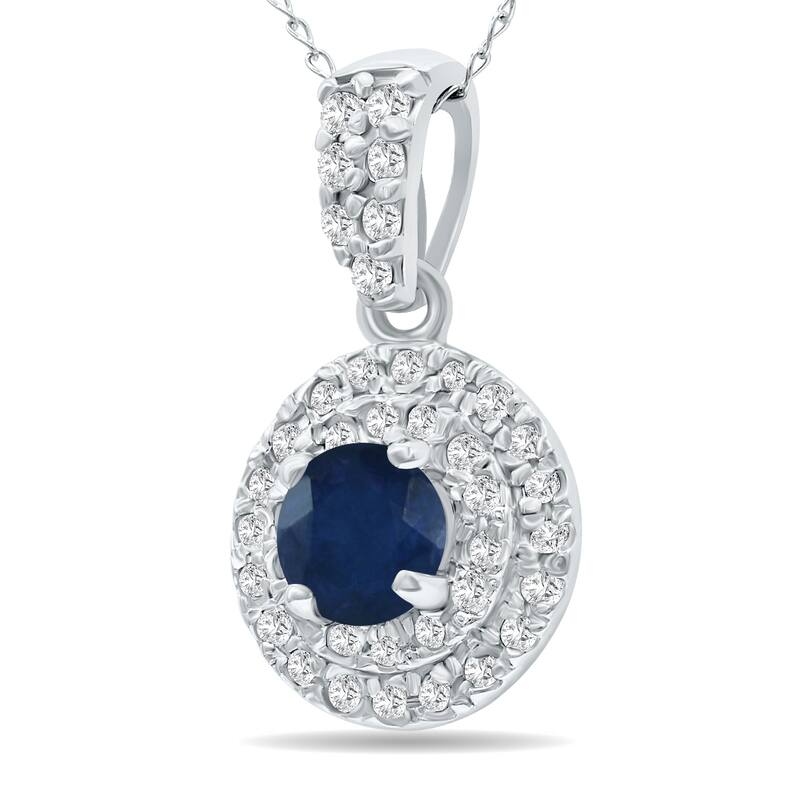 Marquee 3/4 Carat TW Double Halo Sapphire And Diamond Pendant in 10K White Gold