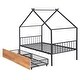preview thumbnail 23 of 26, Twin Size Metal House Bed with Two Drawers and Roof for Kids, Boys and Girls, Bedroom