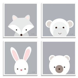 Cuddly Critters by Ann Kelle 4-Piece Framed Art Set - 16x16x4