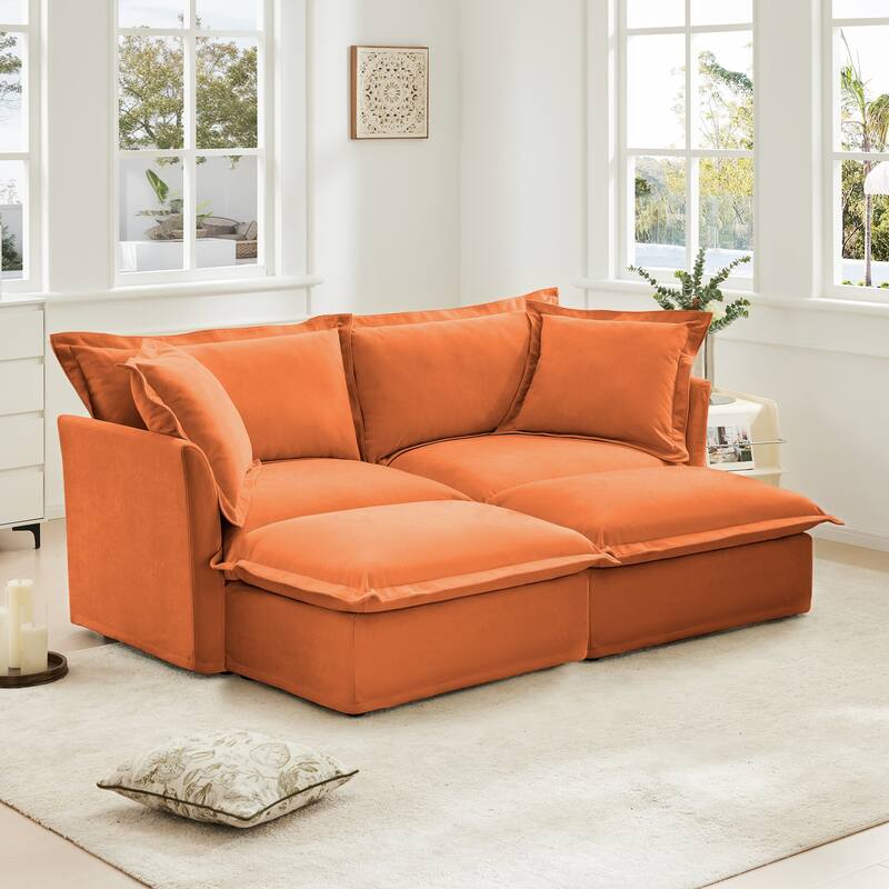 Convertible Sectional Sofa with Movable Ottoman, Home Theater Loveseat with Deep Seat, 2-Seater Modular Couches for Small Spaces