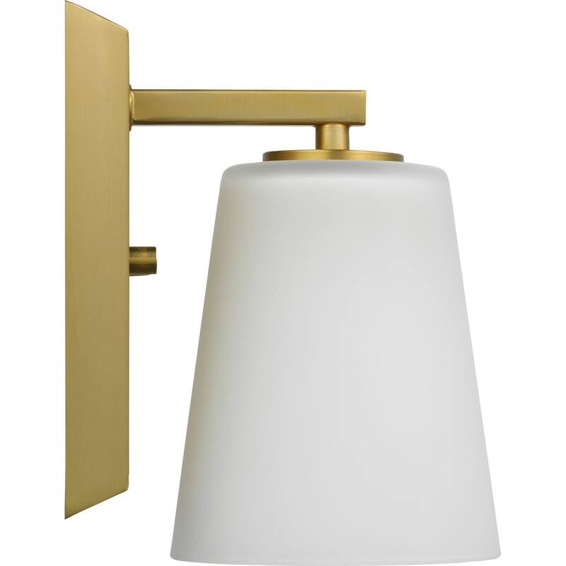 Vertex Collection One-Light Brushed Gold Etched White Glass Contemporary Bath Light - 4.75 in x 6.25 in x 7.5 in