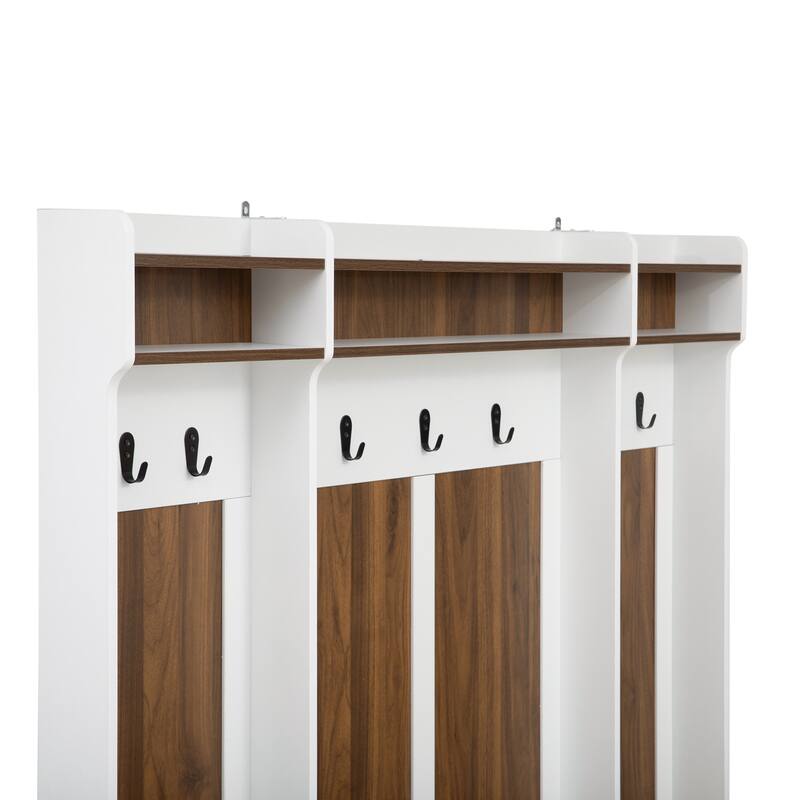 5-in-1 Entryway Bench with Coat Rack, 7 Sturdy Hooks, Adjustable Shelves, Drawers, and Metal Handles