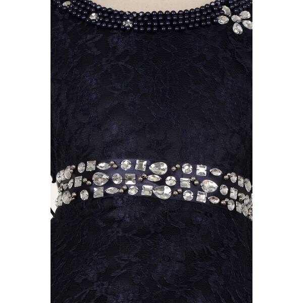 white and navy flower girl dress