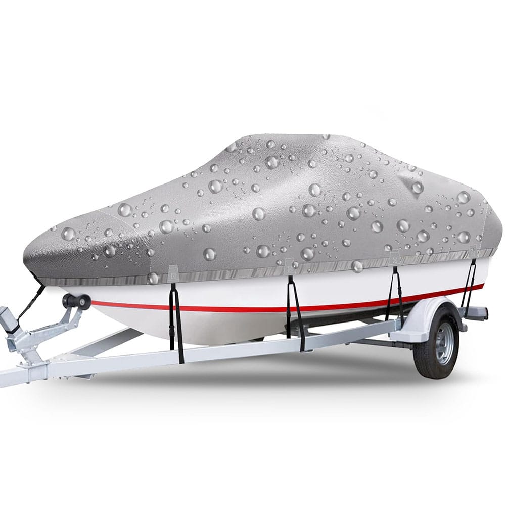 Boat Cover 420D Silver-coated Oxford Cloth Trailerable Boat Covers, for Bass Boat, V-Hull Tri-Hull Boat, Fish & Ski Boat
