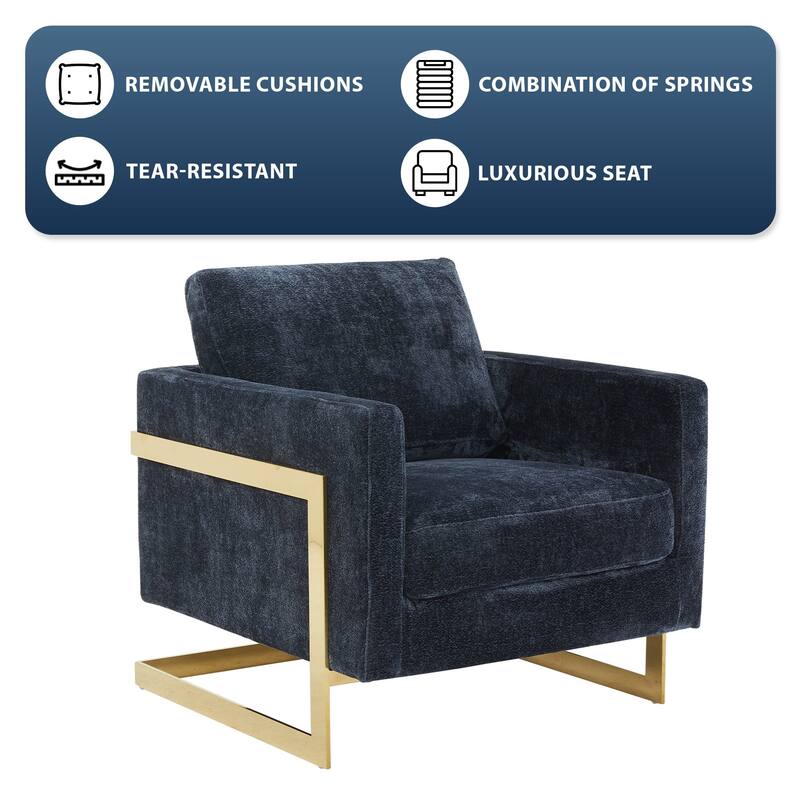 Lincoln Modern Boucle Arm Chair with Gold Stainless Steel Frame Upholstered Single Seater Sofa - 34.25" H x 31.5" W x 33.85" D