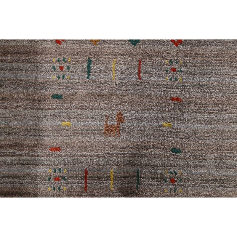 Striped Gabbeh Oriental Square Area Rug Hand-Knotted Wool Carpet - 9'10" x 9'10"