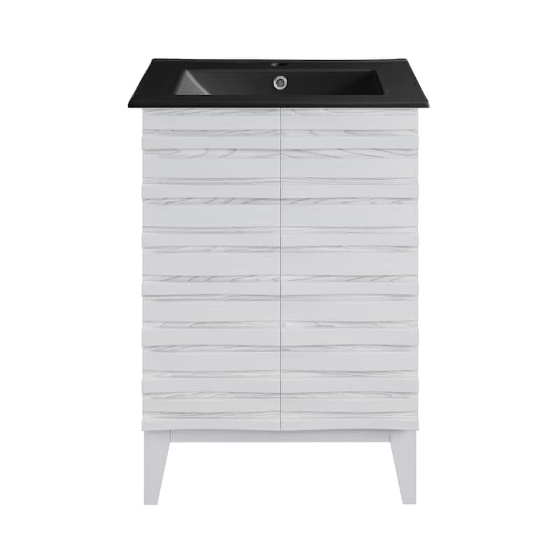 Cascade 24 In. White Oak Bathroom Vanity With Black Ceramic Sink Top