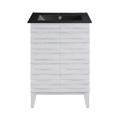 Cascade 24 In. White Oak Bathroom Vanity With Black Ceramic Sink Top