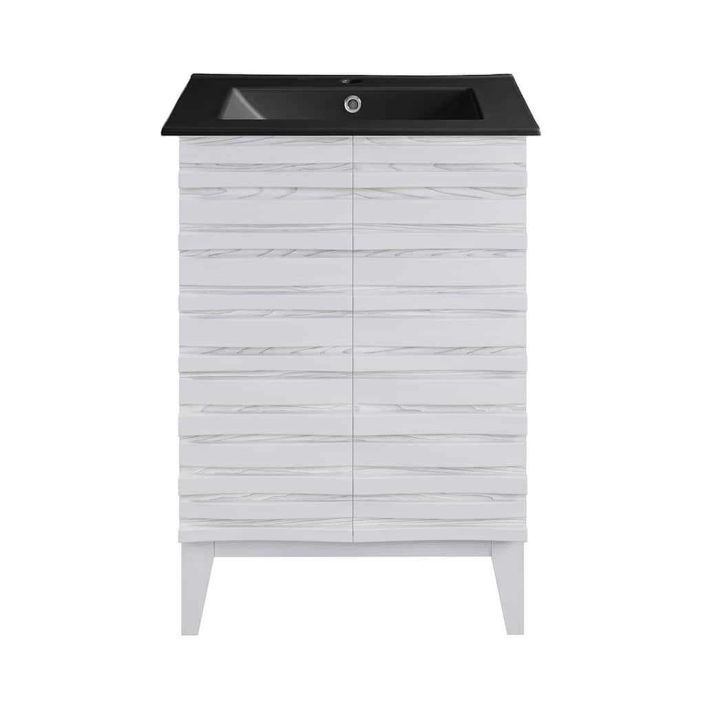 Cascade 24 In. White Oak Bathroom Vanity With Black Ceramic Sink Top