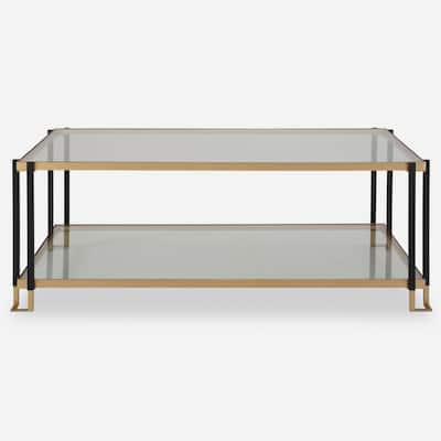 Mirrored Top Coffee Accent Table - 48" - Black and Gold