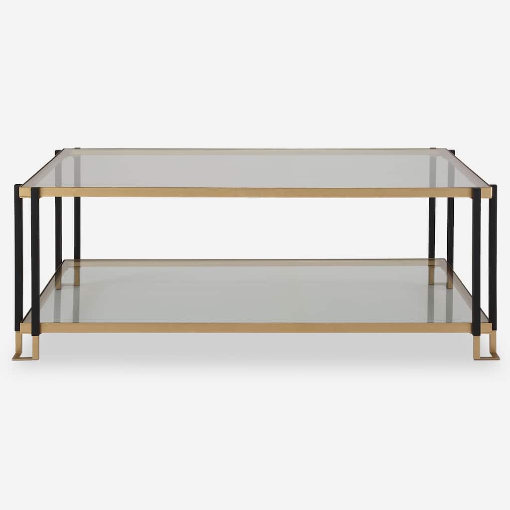 Mirrored Top Coffee Accent Table - 48" - Black and Gold