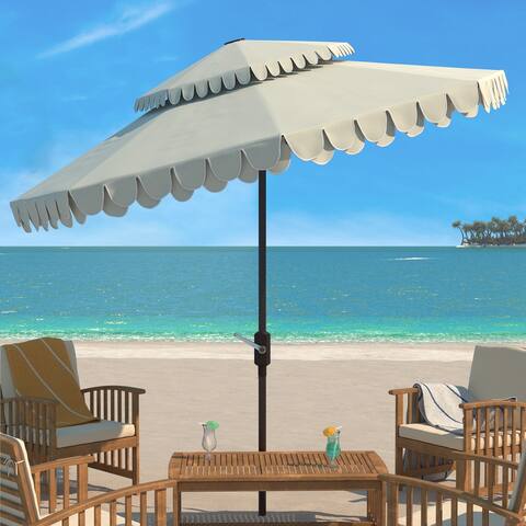 SAFAVIEH Outdoor Living Elegant Valance 9Ft Double Top Umbrella