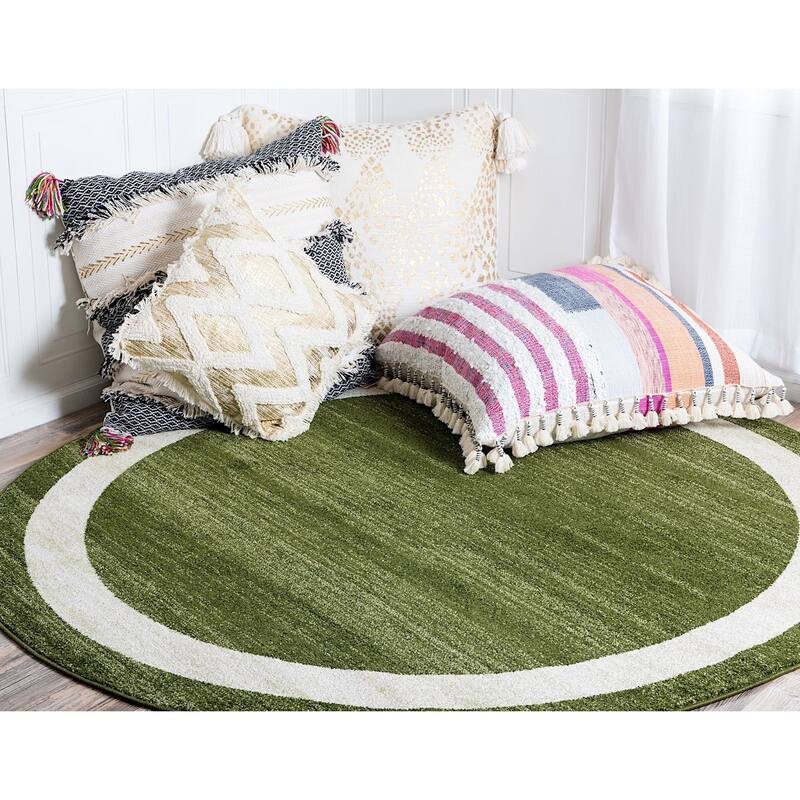 Contemporary Weby Collection Area Rug - 6' Round - Green