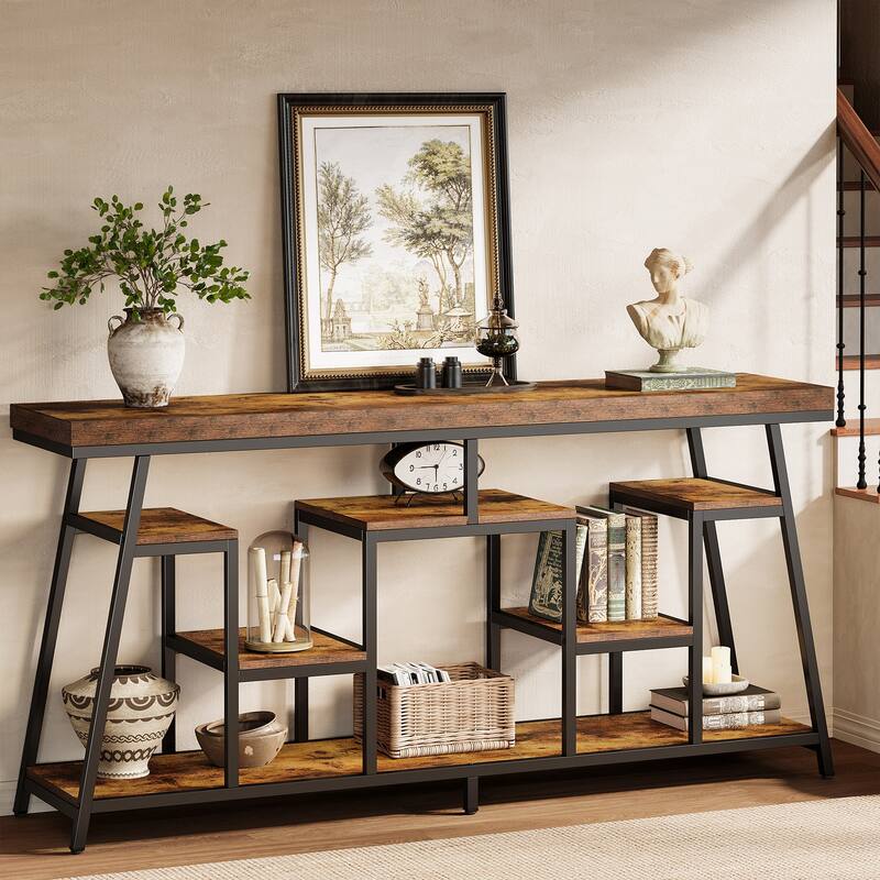 70.9-Inch Extra Long Console Table with Storage for Entryway, Sofa Table Behind the Couch - 13.78" D x 70.87" W x 33.46" H