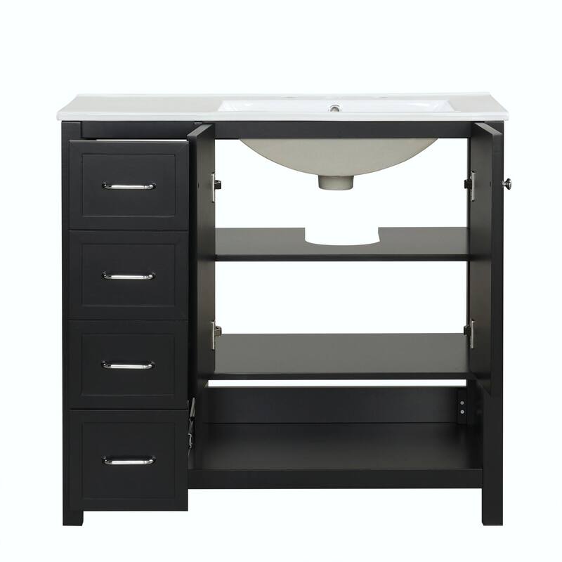36" Bathroom Vanity - Sink Top, Two Doors, Two Drawers, and Open Shelf
