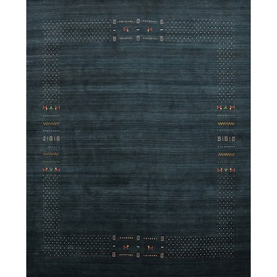 Hand Knotted Oriental 100% Wool Carpet Tribal Animal Pictorial Navy Blue & Blues Gabbeh Area Rug - 8' 10'' X 8' 9''