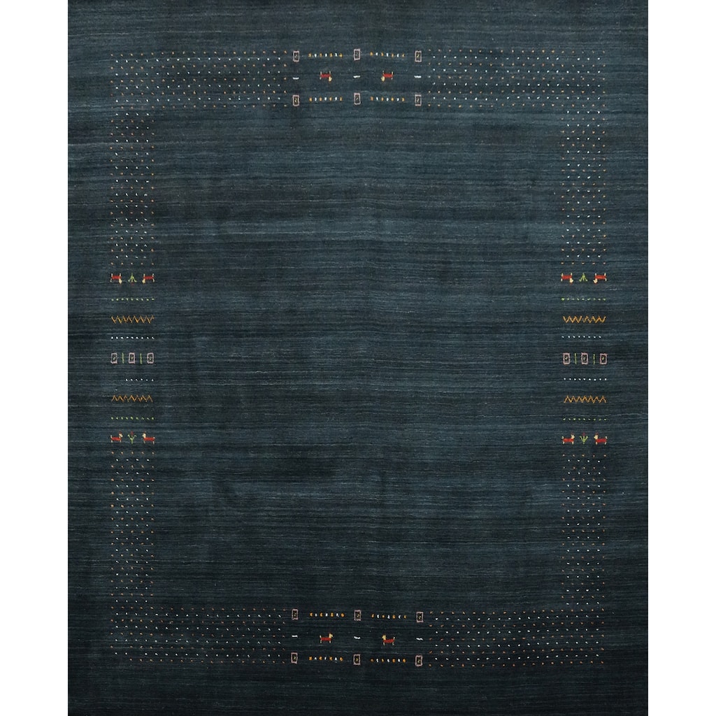 Hand Knotted Oriental 100% Wool Carpet Tribal Animal Pictorial Navy Blue & Blues Gabbeh Area Rug - 8' 10'' X 8' 9''