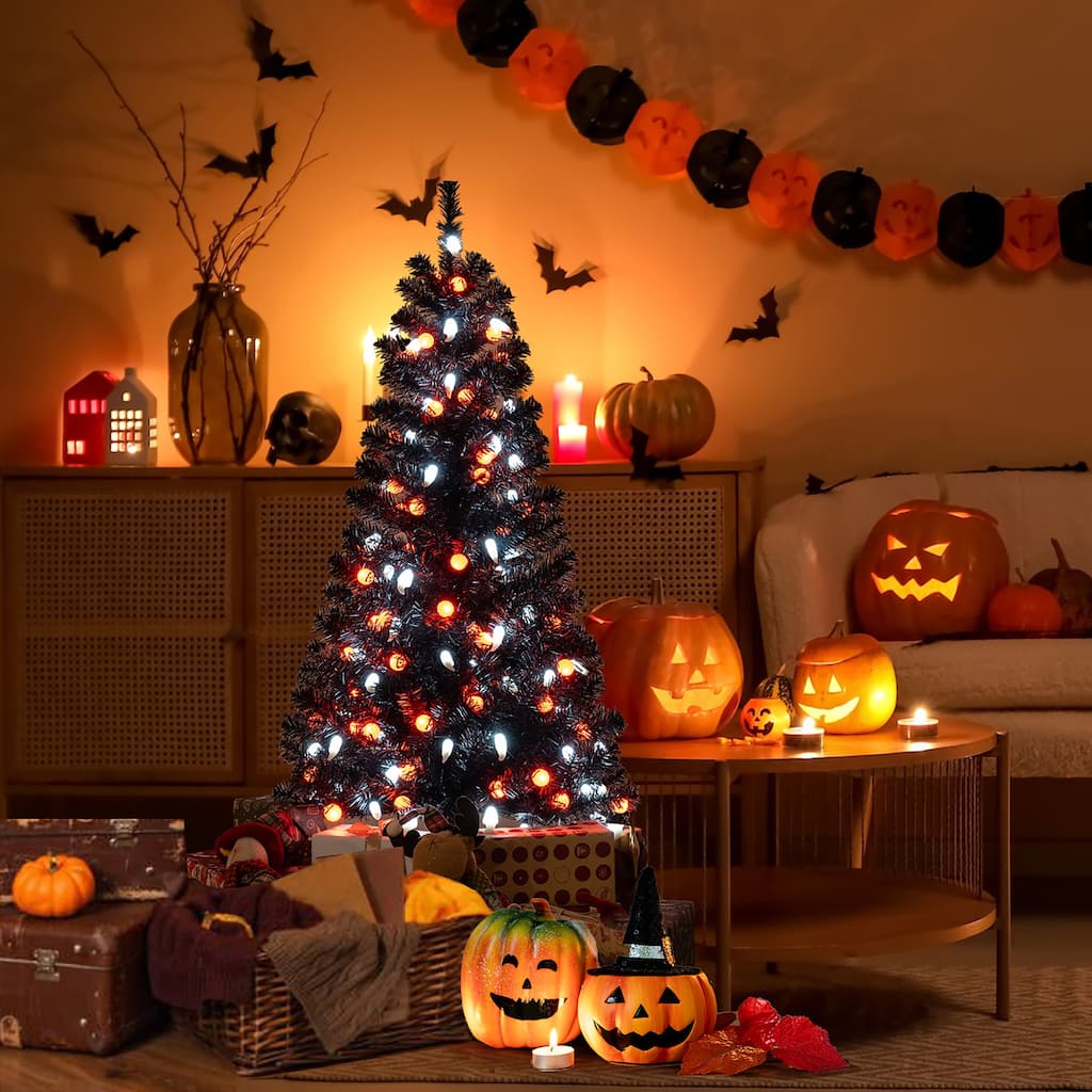 Gymax 4.5 FT Pre-Lit Artificial Halloween Christmas Tree w/ 6 Lighting