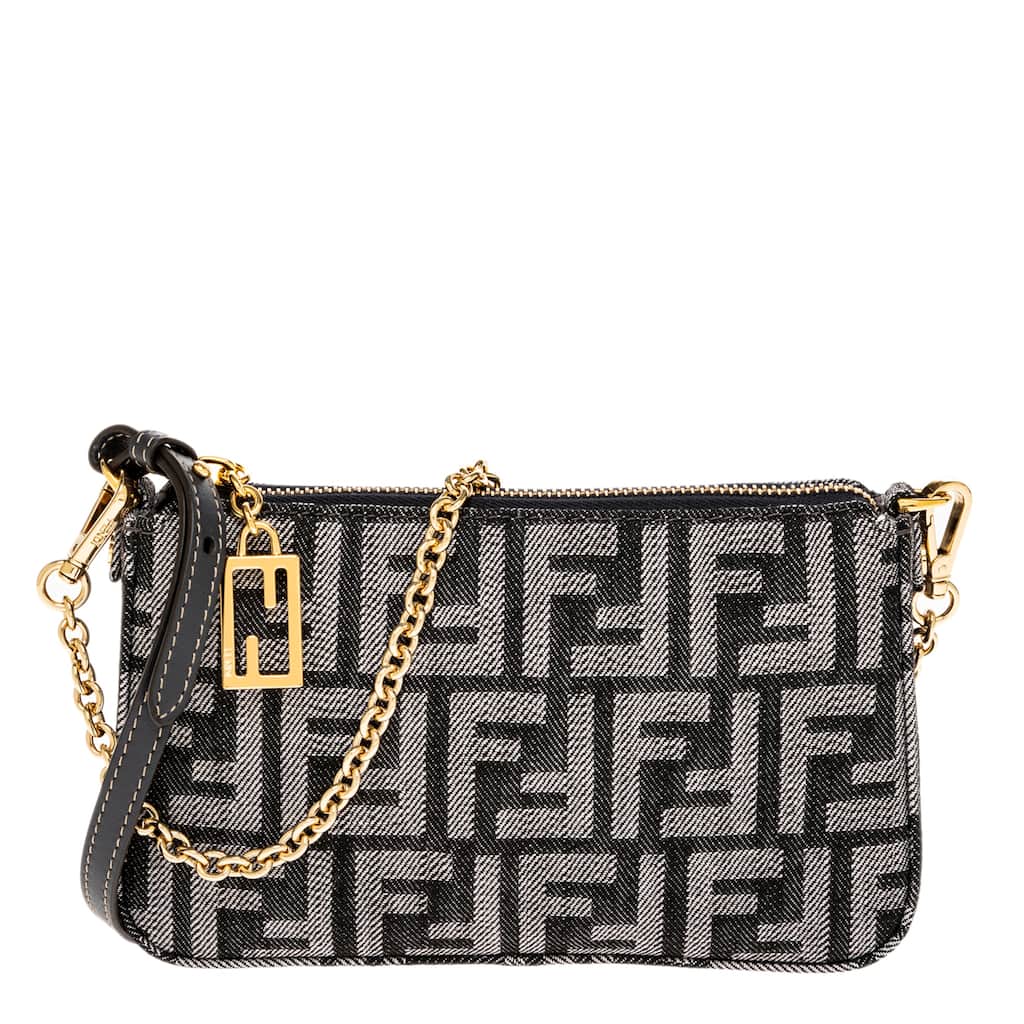 Fendi Baguette Pouch on Chain in Denim-effect Jacquard