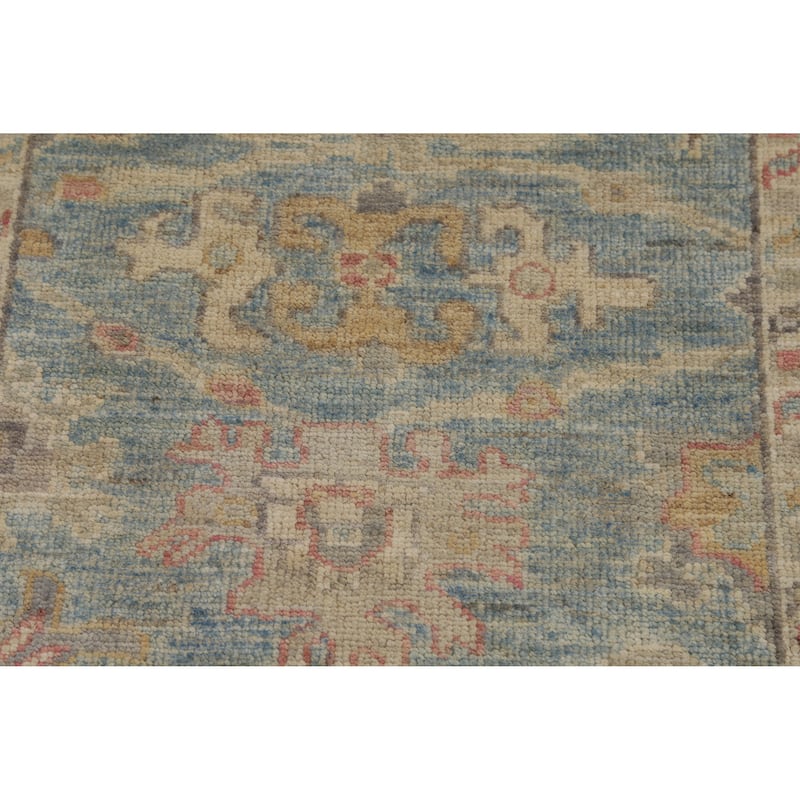 Hand Knotted Oriental 100% Wool Carpet Transitional All-Over Navy Blue & Blues Oushak Runner Rug - 11' 2'' X 2' 11''