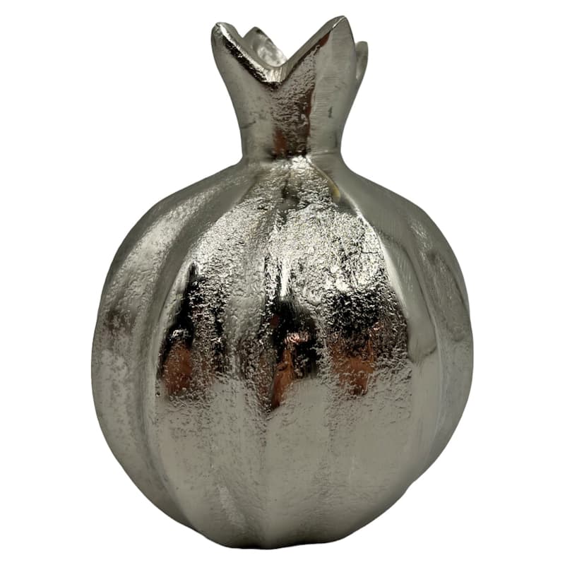 6 Inch Tall Decorative Handmade Aluminum Pomegranate Flower Vase - Silver
