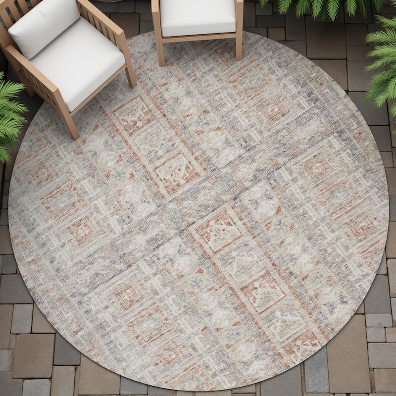 Machine Washable Indoor/Outdoor Global Traditional Chantille Rug - Beige - 8' x 8'
