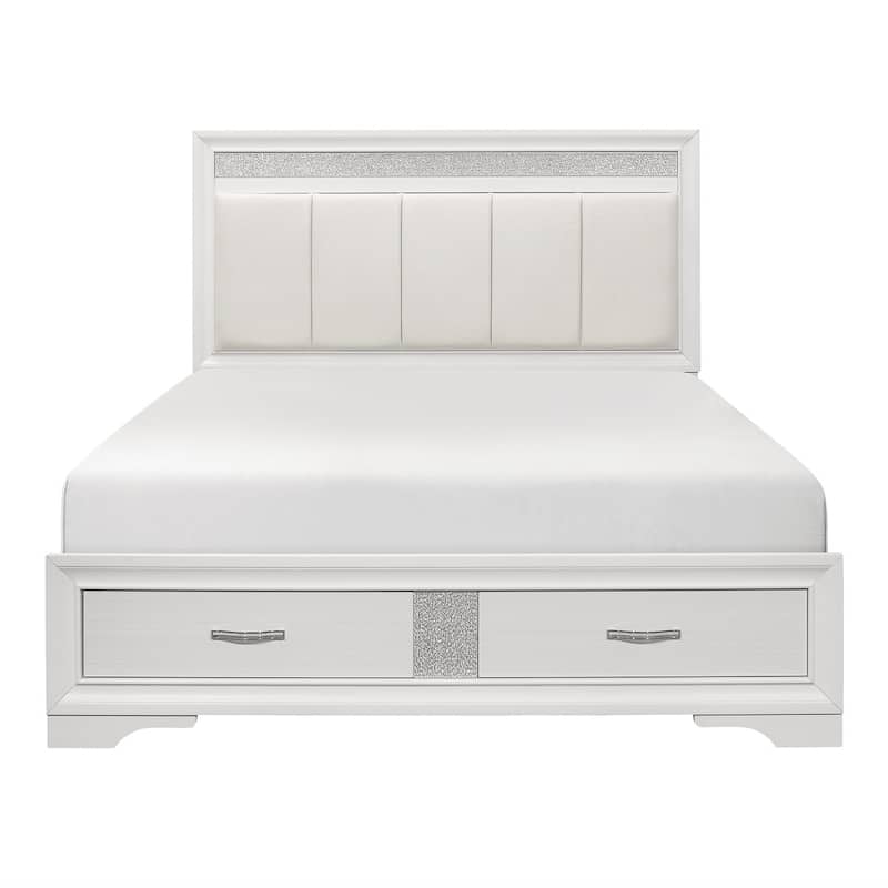 Beatrice White Silver Faux Leather Upholstered Storage Platform Bed - Queen