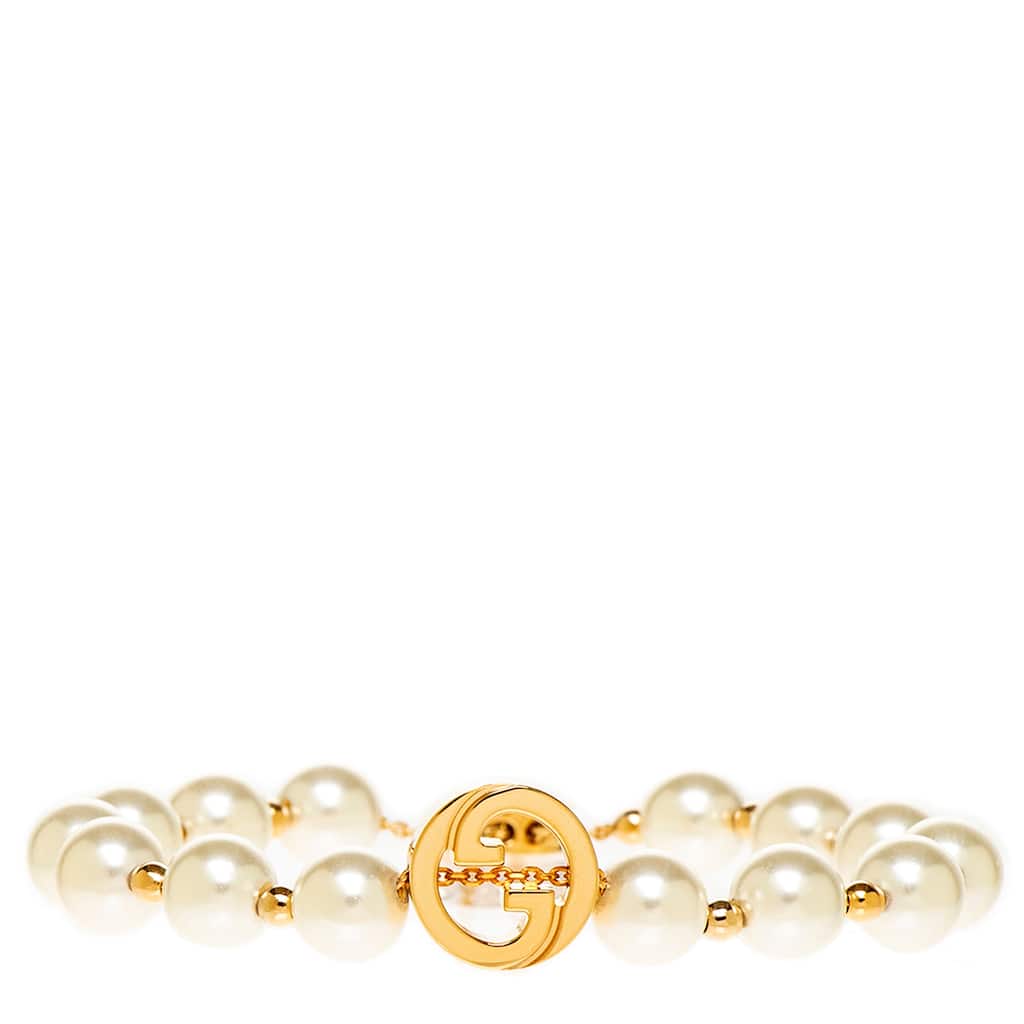 Gucci Interlocking Pearl Bracelet - White & Gold-tone