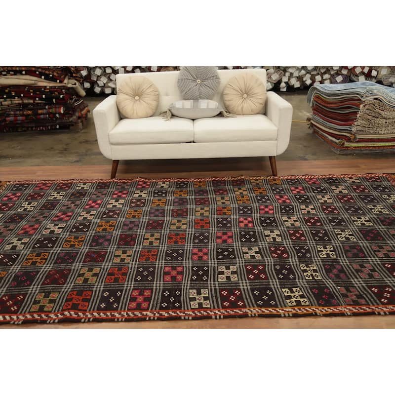 Hand Woven Oriental 100% Wool Carpet Southwestern Tribal Multi-Colored Kilim Area Rug - 11' 2'' X 6' 0''
