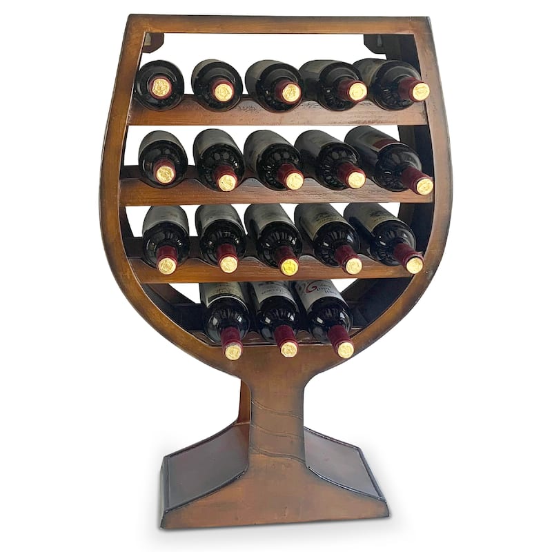 CoTa Global Modern Wine Glass Shaped Wall Mounted Wine Rack - 21 x 7.7 x 31.3 inches - Brown