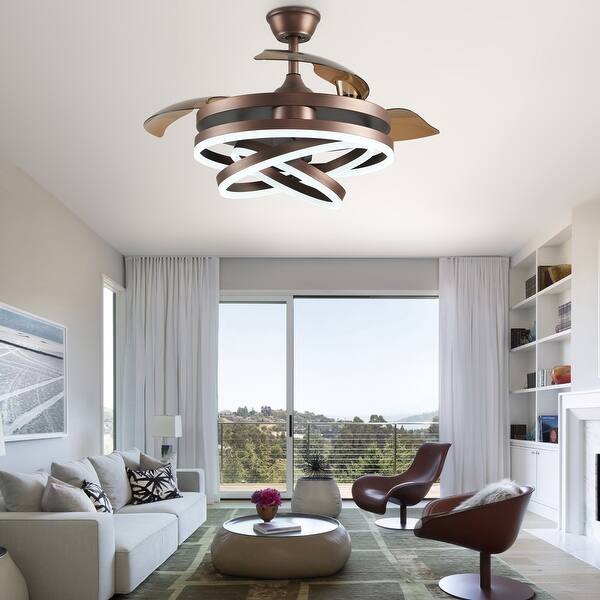 Cusp Barn 42" Retractable Ceiling Fan With Lights - Modern Fandelier With Remote, DC Motor, Dimmable LED