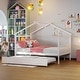 preview thumbnail 19 of 34, Full Size Wooden House Bed with Twin Size Trundle Bed Frame for Kids, Teens, Girls, Boys No Box Spring Needed, Easy Assembly White