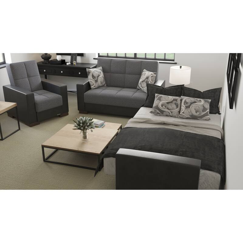 Collection Upholstered Convertible Loveseat With Storage
