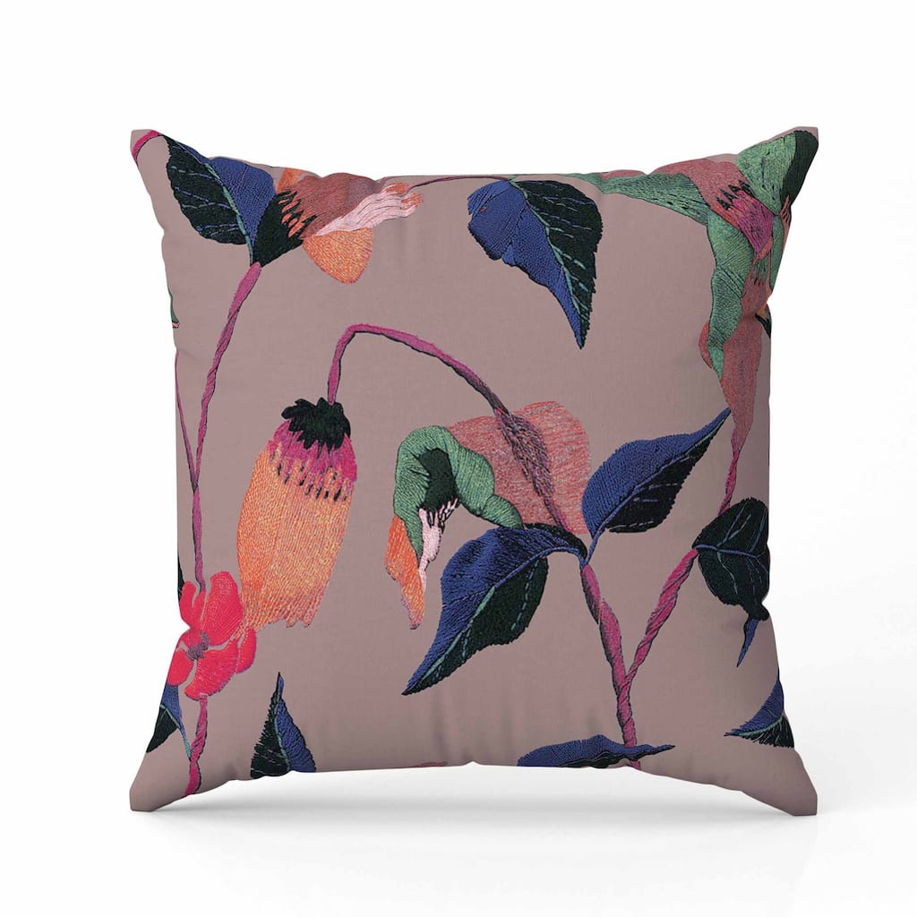 Nature's Embroidery Faux Suede Reversible Throw Pillow Lavender and Blue