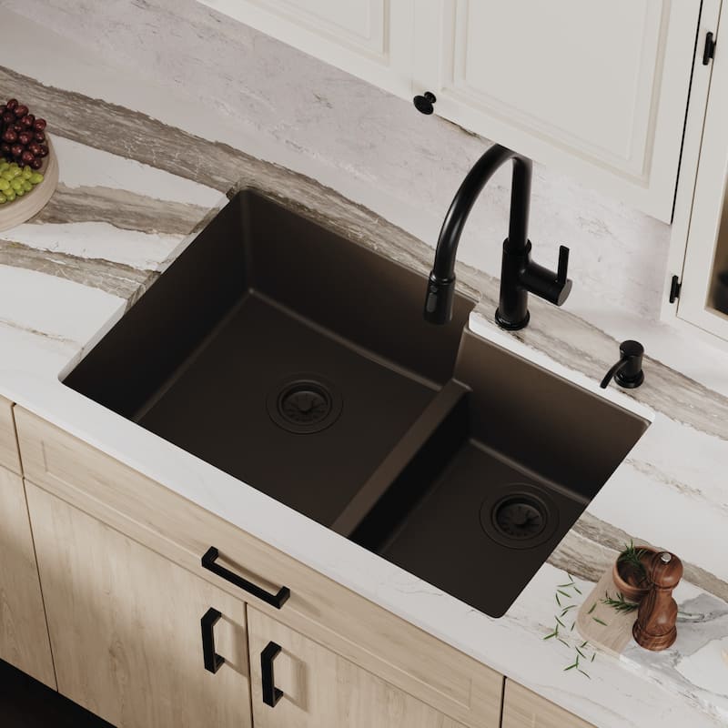 Karran Undermount Large/Small Bowl Quartz Kitchen Sink - 32" x 21.25" x 9" - 32" x 21.25" x 9"