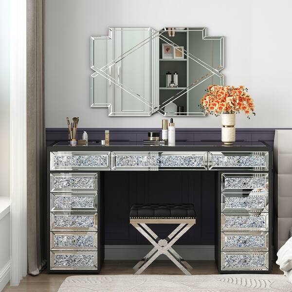 Mirrored Finish Vanity Desk Dresser with 13-Drawer - Bed Bath & Beyond - 37796769 Mirrored Finish Vanity Desk Dresser with 13-Drawer - Bed Bath & Beyond - 37796769