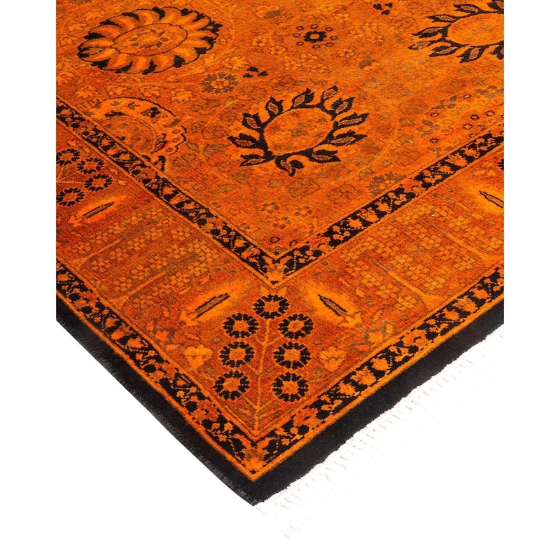 Overton Hand Knotted Wool Vintage Inspired Modern Contemporary Overdyed Orange Runner Rug - 3' 2" x 12' 9"