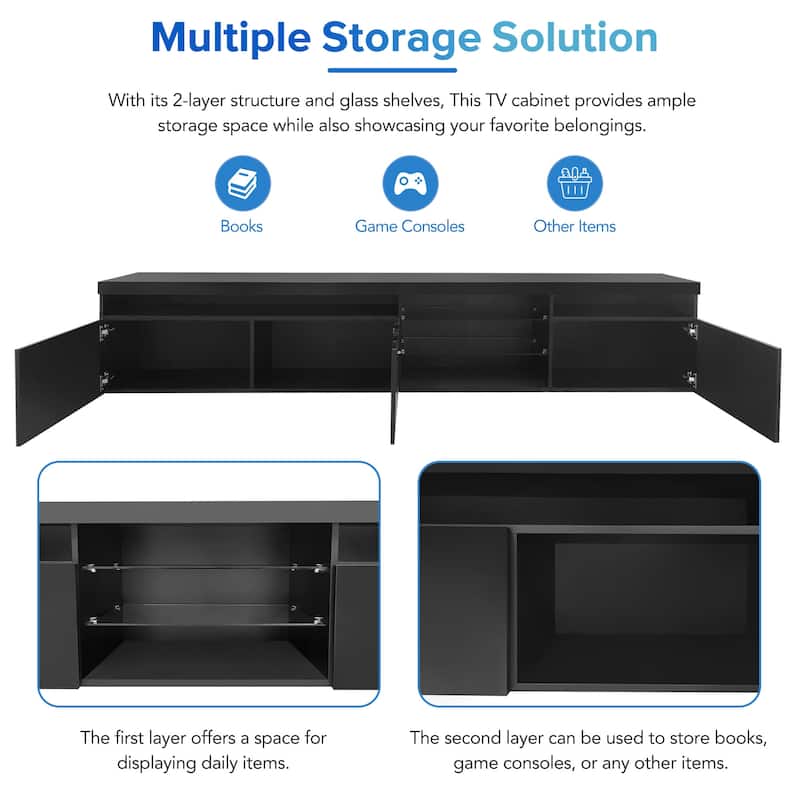 94" TV Stand with Glass Shelves & LED for TVs Up to 105"