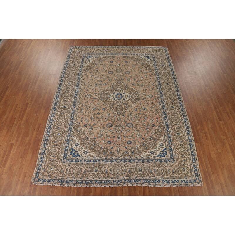 Traditional Kashan Vintage Persian Area Rug Handmade Wool Carpet - 9'9" x 12'9"