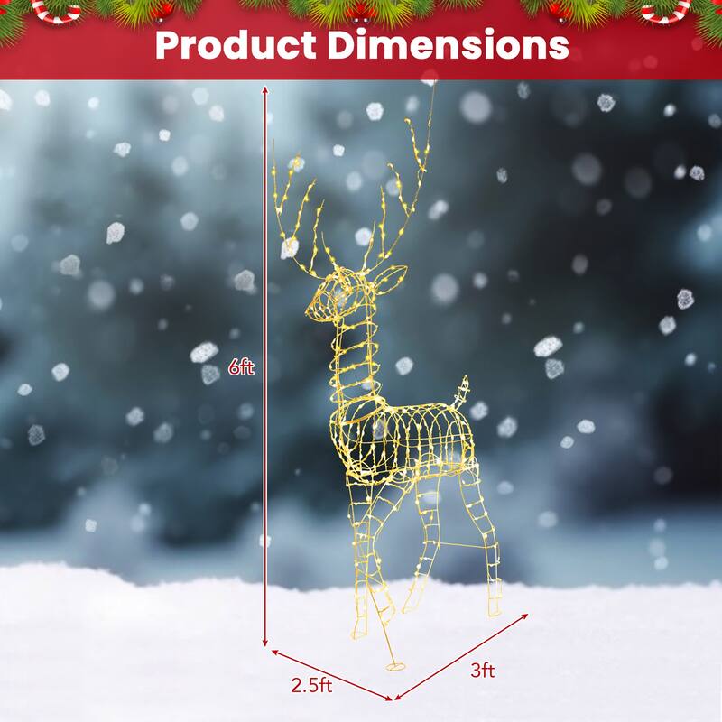 Gymax 6 ' Pre-Lit Christmas Reindeer w/ 300 Warm White LED Lights - Multi - See Details
