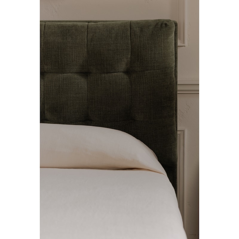 NADAAL STUDIOS Aloura Green Upholstered King Bed with Tufted Headboard and Hydraulic Lift Storage