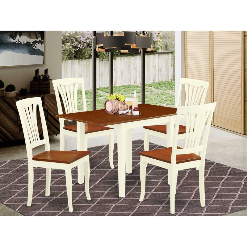 HomeStock 5-Pc Buttermilk and Cherry Solid Wood Top-Dining Room Set-Seats 4