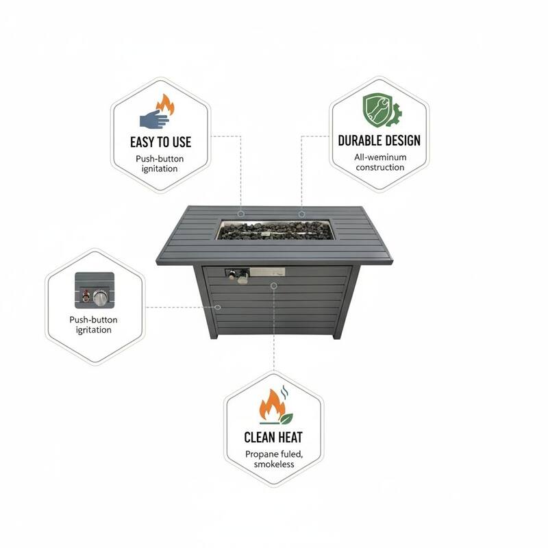 Anmytek 42'' L x 11'' H Steel Propane Outdoor Fire Pit Table with Lid