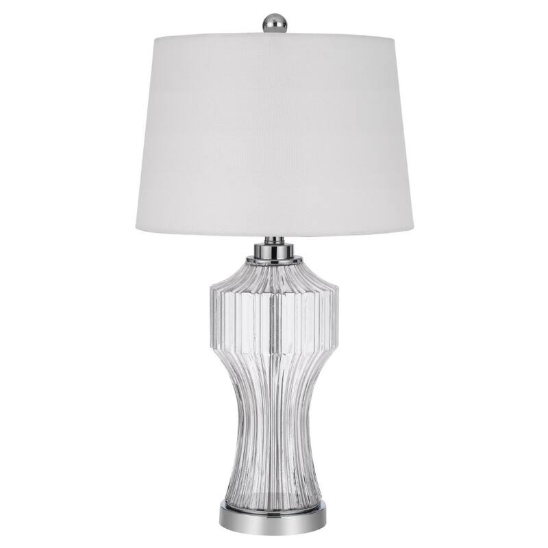 26"Tall Table Lamp with Clear Glass Cylinder Base and Fabric White Empire Shade Rotary Socket Switch - 26" H x 14" W x 14" D