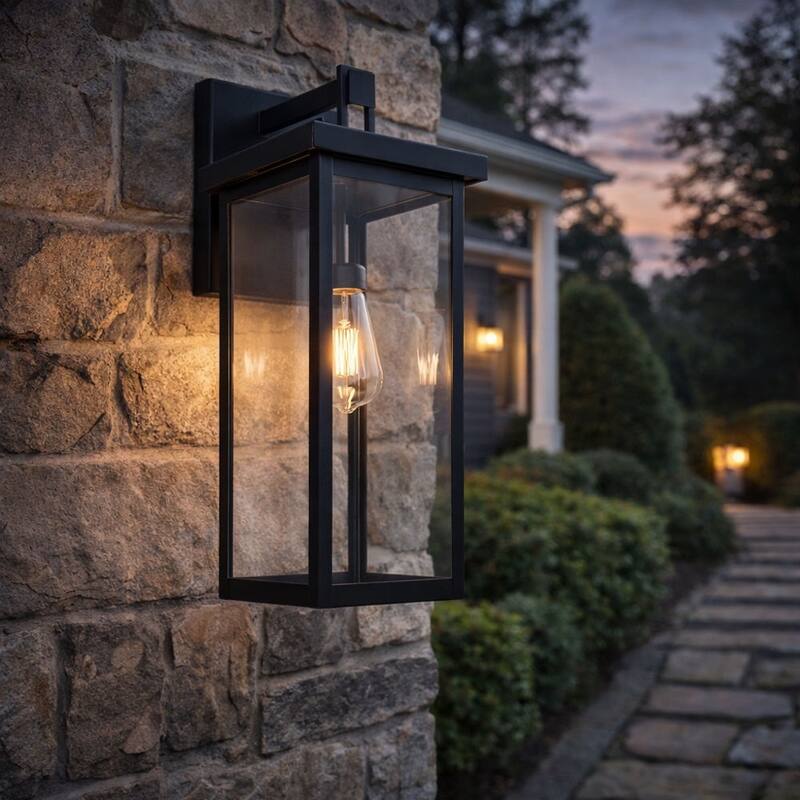 1 Light outdoor wall lamp with clear glass, Black Finish