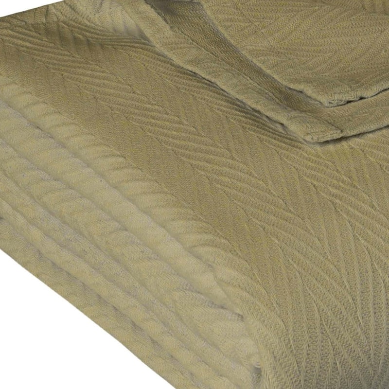 HomeRoots Queen Sage Cotton Woven Chevron Blanket