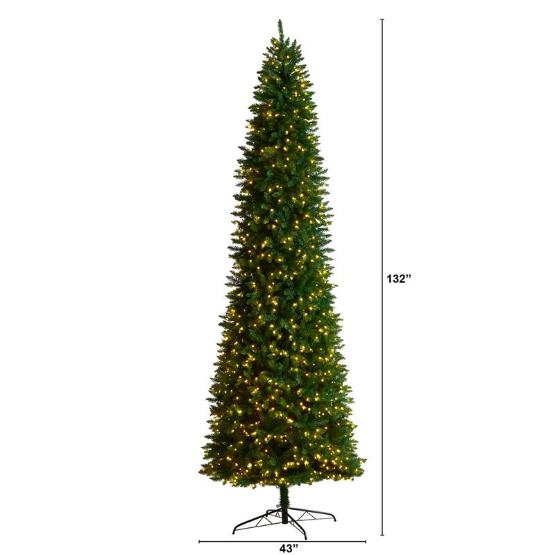 11ft. Slim Pine Artificial Christmas Tree with 950 Clear LED Lights & 2836 Branches - Towering Holiday X-Mas Showpiece